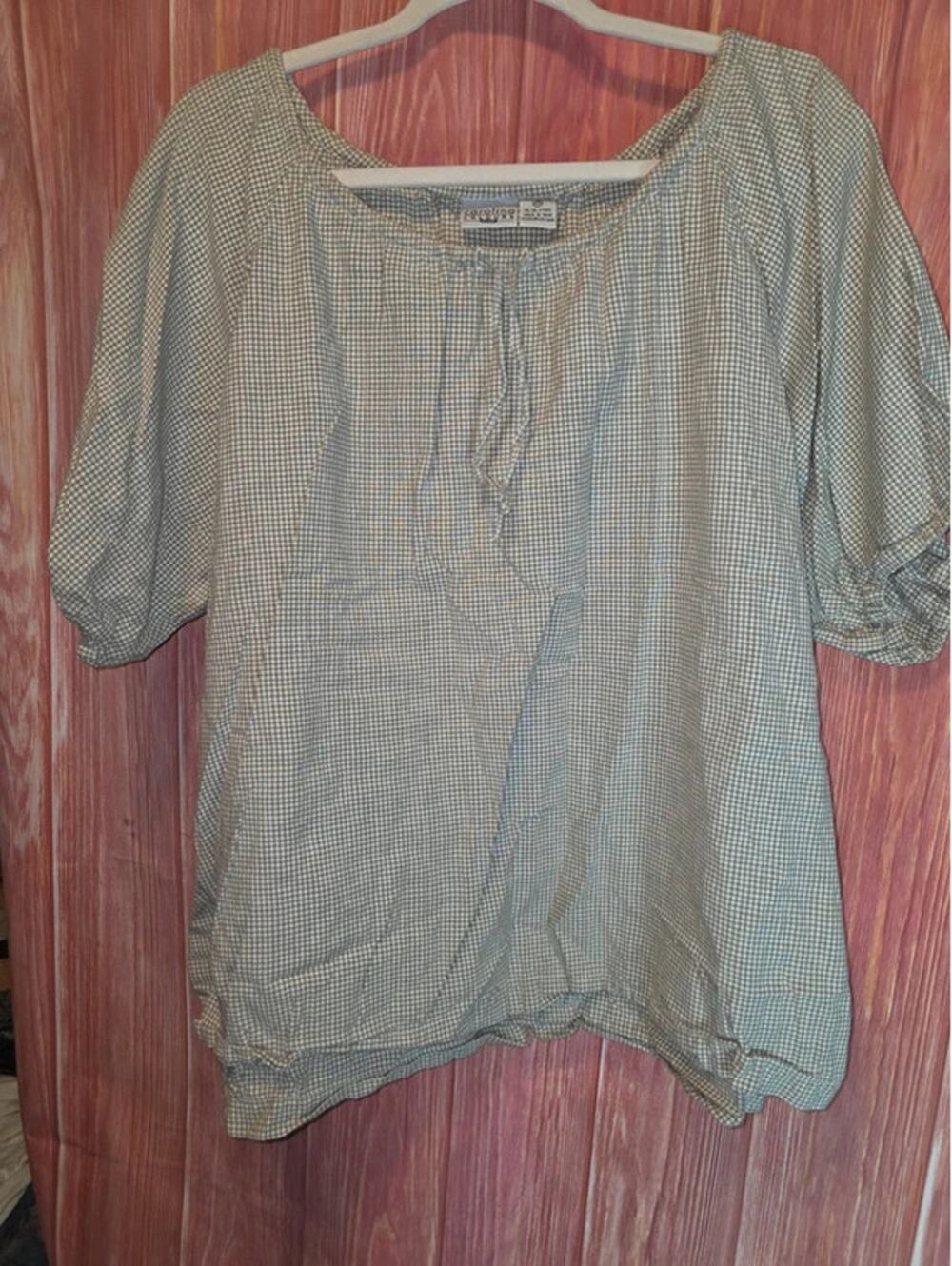 Carolina Colours Plus Tan White Gingham Puff Sleeve Peasant Top 22W